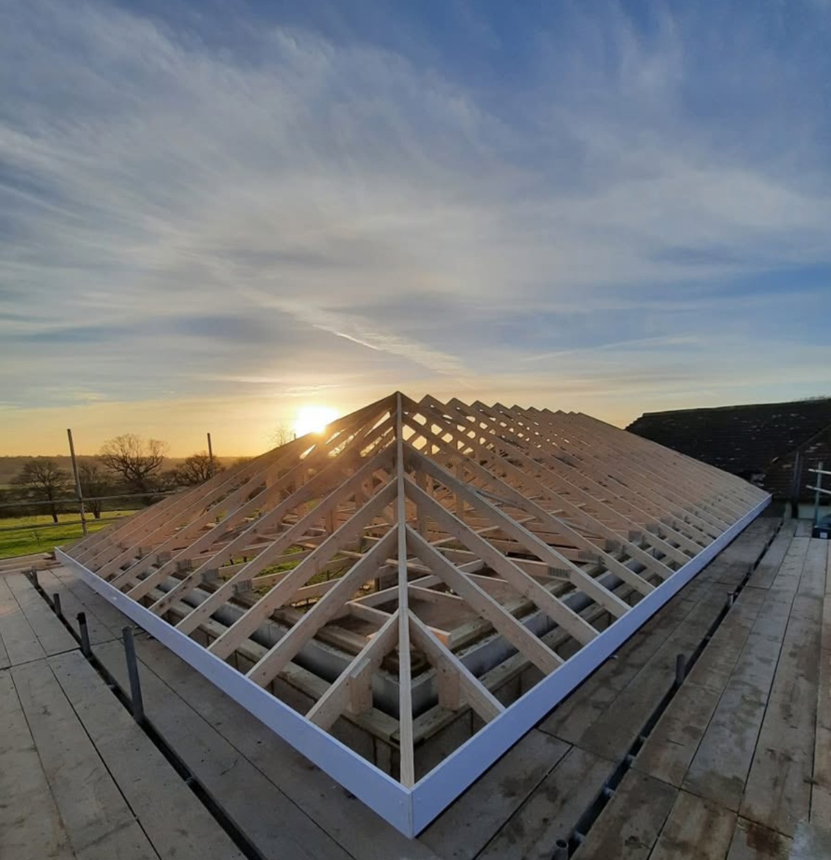 New roof structure at sunrise